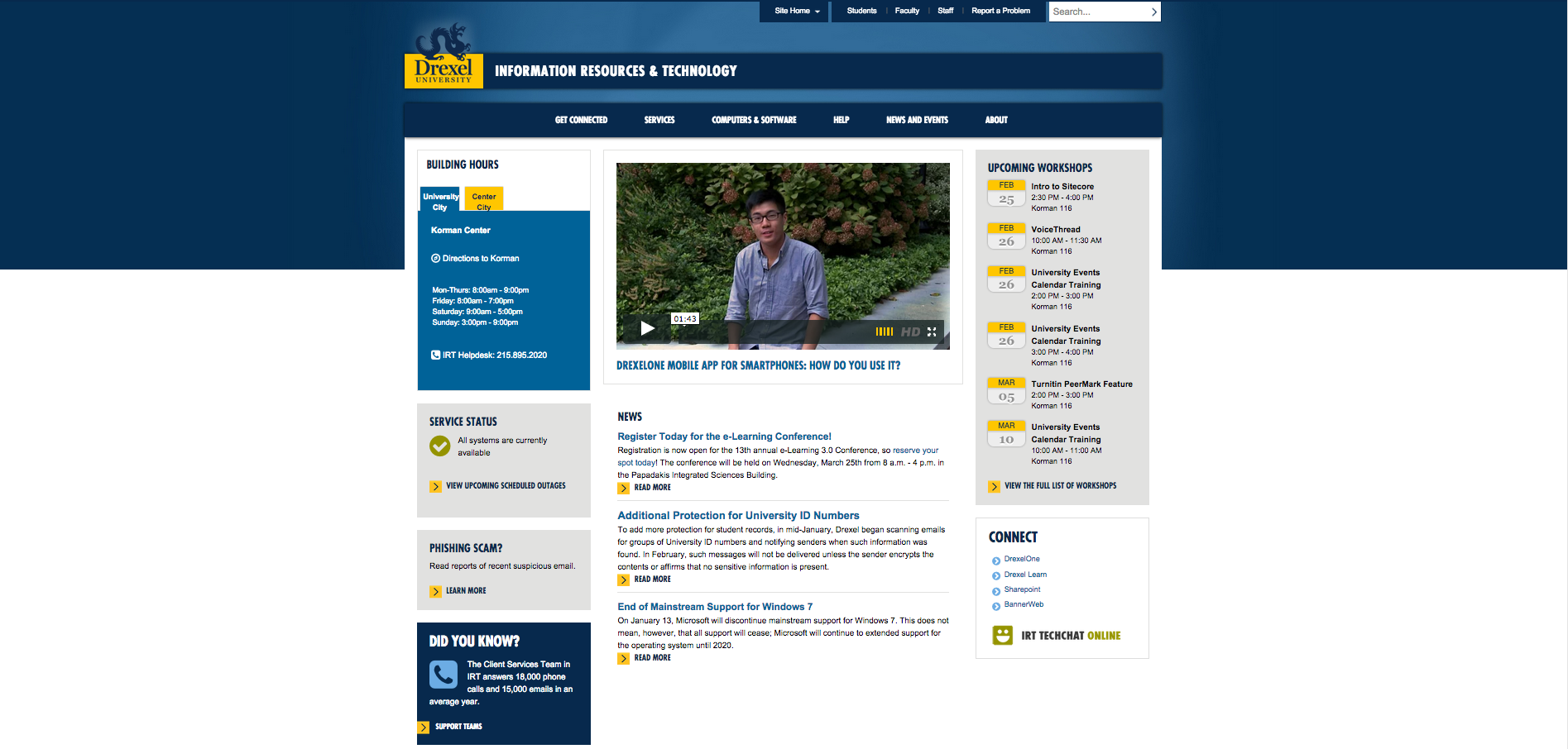 small font on drexel irt page